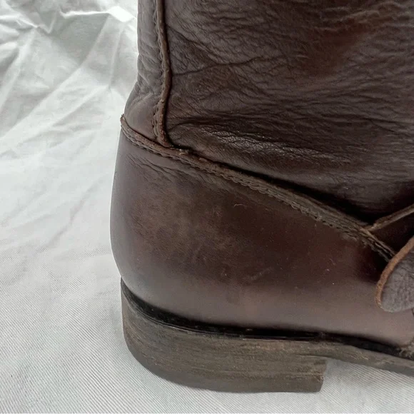 Frye harness buckle strap brown leather mid calf boots moto riding motorcycle 7B - Picture 12 of 16
